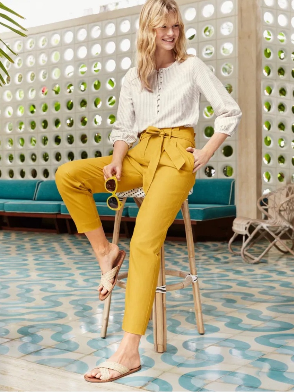Boden St. Ives Paperbag Trousers in Mustard Yellow